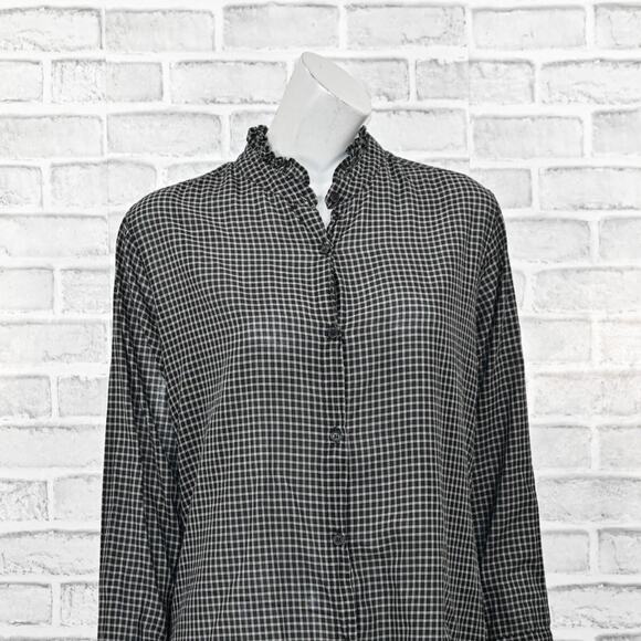 Nili Lotan Women's Lydia Ruffled trim Shirt in Black check cotton size Large - Picture 8 of 11